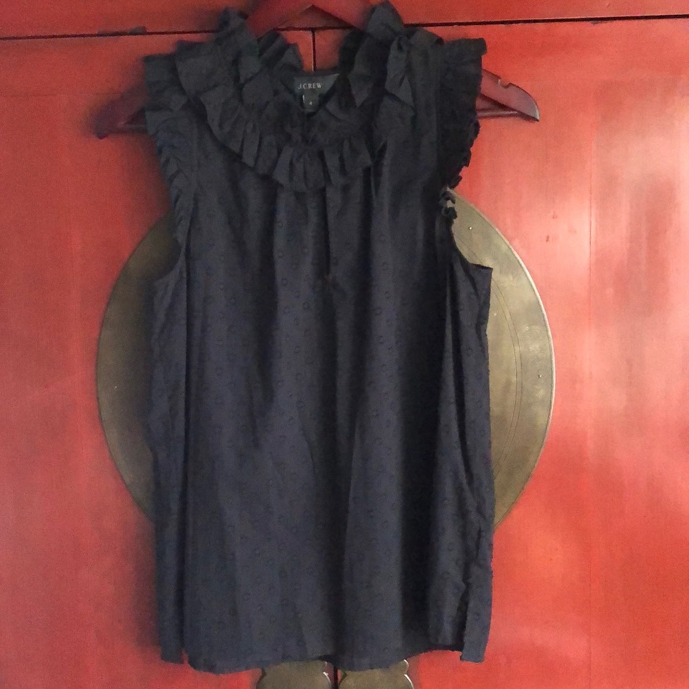 JCrew Black Cotton Ruffle Sleeveless Blouse Size 8